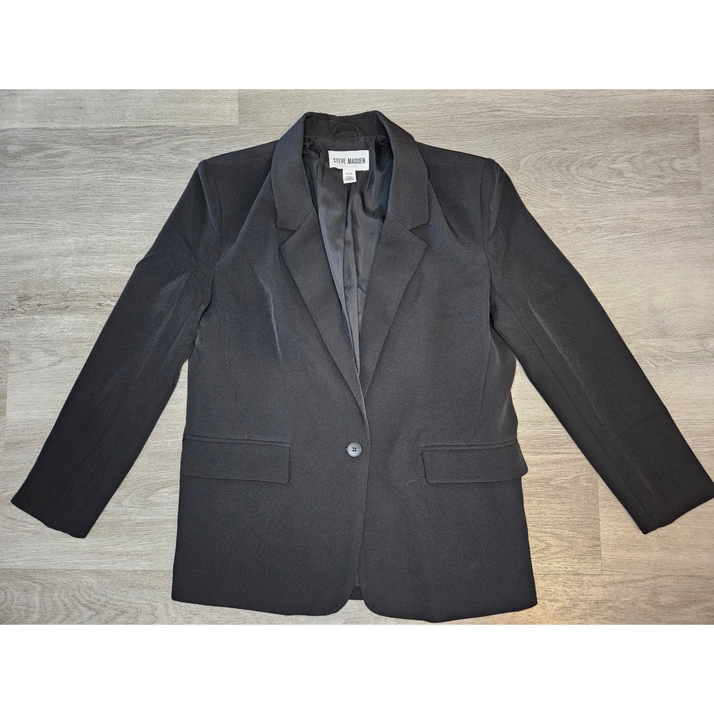 Steve Madden Womens Black Single Button Blazer Jacket Size Medium 1289100